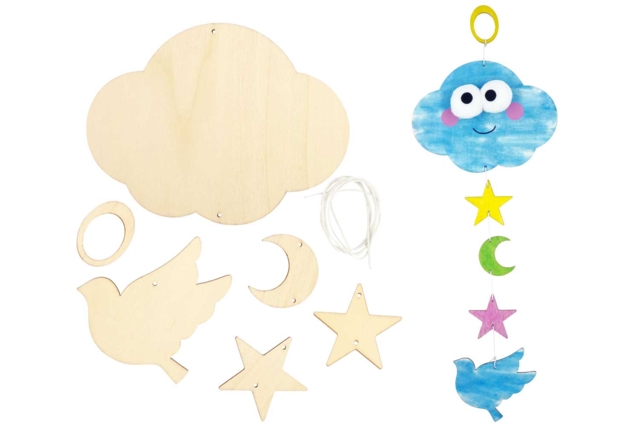 Wooden Sky Mobile to Assemble - 1 - Wooden Decorative Suspensions - 10doigts.com - Mobile en bois à fabriquer et carillons - 10doigts.fr