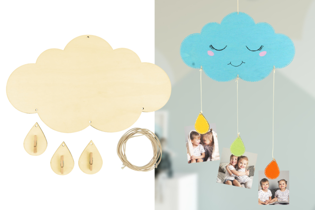 Wooden Cloud Photo Holder Kit - 1 - Wood Crafts - 10doigts.com - Kits créatifs en bois - 10doigts.fr