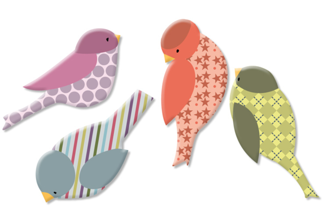 Decorated Wooden Sparrows - 8 Pieces - 1 - Painted Wooden Decor - 10doigts.com - Déco en bois peint - 10doigts.fr