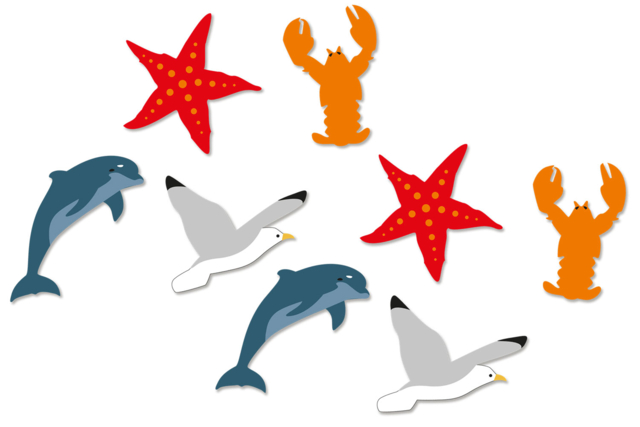 Decorated Wooden "Sea" Motifs - 8 Pieces - 1 - Painted Wooden Decor - 10doigts.com - Déco en bois peint - 10doigts.fr