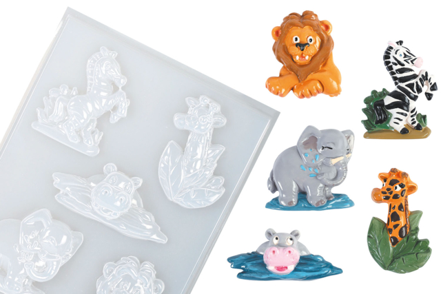 Savanna Animal Mould with 5 Shapes - 1 - Molds for plaster, soap, concrete ... - 10doigts.com - Moules pour plâtre, savon, béton ... - 10doigts.fr