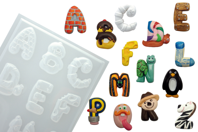 Moulds for 26 Fun Alphabet Letters - 1 - Molds for plaster, soap, concrete ... - 10doigts.com - Moules pour plâtre, savon, béton ... - 10doigts.fr