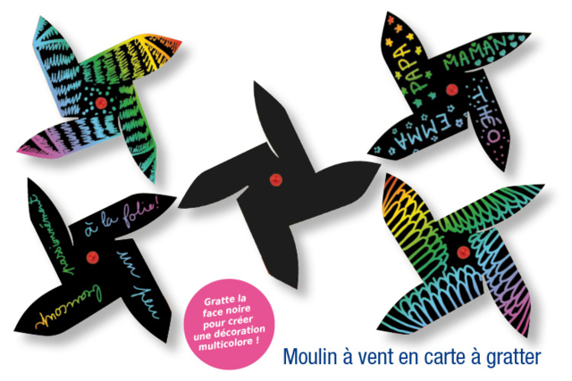 Scratch Windmill - 1 - Scratch and Punch Cards - 10doigts.com - Cartes à gratter et à poinçonner : révélez votre créativité en relief - 10doigts.fr