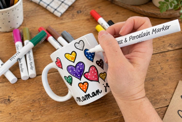 taza con rotulador para porcelana - Peinture verre et faïence - 10doigts.fr