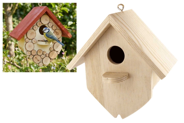 Raw Wood Birdhouse to Decorate - 15 cm - 1 - Wooden Birdhouses and Feeders - 10doigts.com - Nichoirs, mangeoires et refuges en bois à décorer - 10doigts.fr