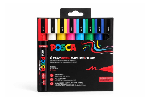 nuevo POSCA Brush – Bolsa de 8 marcadores de pincel - Marqueurs POSCA : la référence mondiale de la peinture nomade - 10doigts.fr