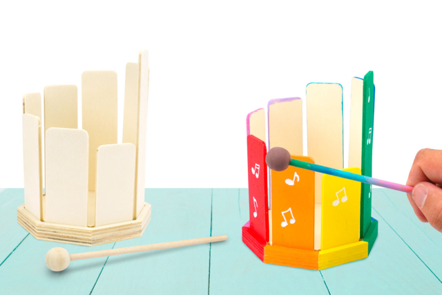 Wooden Octoblock to Assemble + Mallet - 3 - Wooden Instruments - 10doigts.com - Instruments de musique en bois à décorer - 10doigts.fr