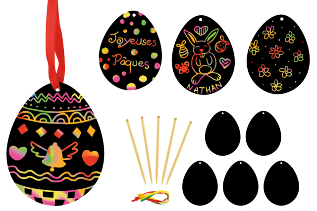 Scratchable Egg Decorations - 5 Shapes - 1 - Easter Craft Kits - 10doigts.com - Kits créatifs Pâques - 10doigts.fr