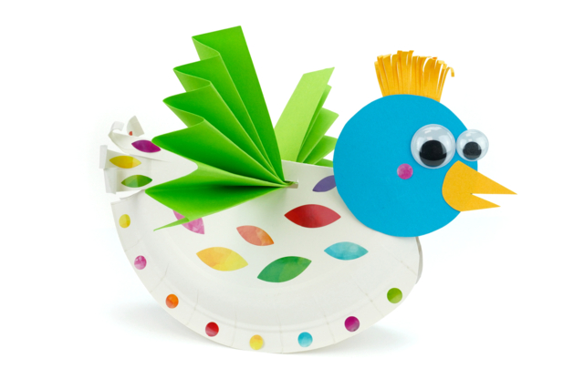Pájaro divertido con un plato de cartón - Papiers colorés - 10doigts.fr