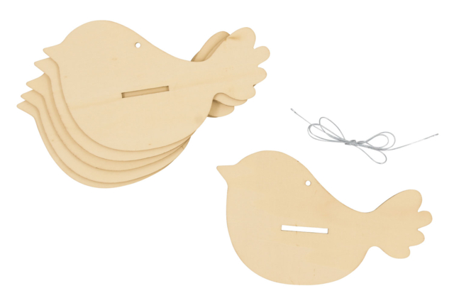 Wooden Bird Hangings - 6 Pieces - 4 - Wooden Decorative Suspensions - 10doigts.com - Mobile en bois à fabriquer et carillons - 10doigts.fr