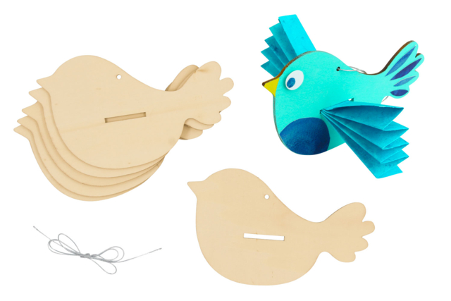 Wooden Bird Hangings - 6 Pieces - 1 - Wooden Decorative Suspensions - 10doigts.com - Mobile en bois à fabriquer et carillons - 10doigts.fr