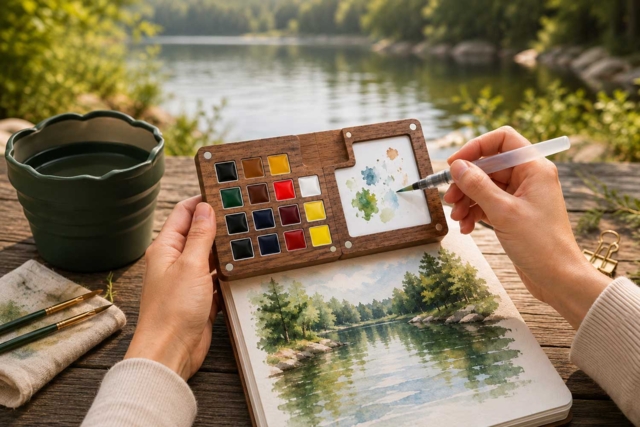 Paleta de Acuarela Nómada de Madera 15 Colores — ART & GO - Couleurs aquarelle - 10doigts.fr