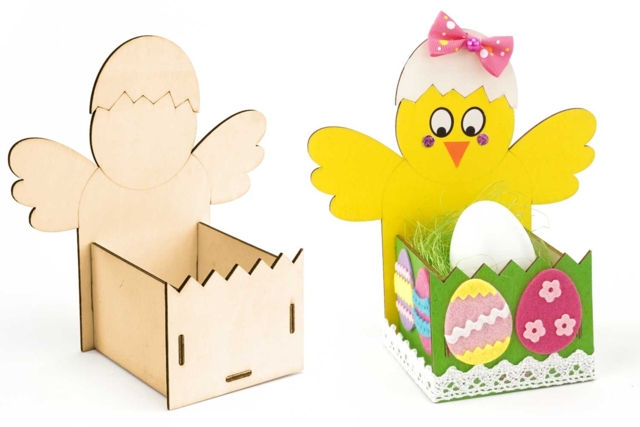 Easter Chick Basket in Engraved Wood to Assemble - Paniers de Pâques - 10doigts.fr