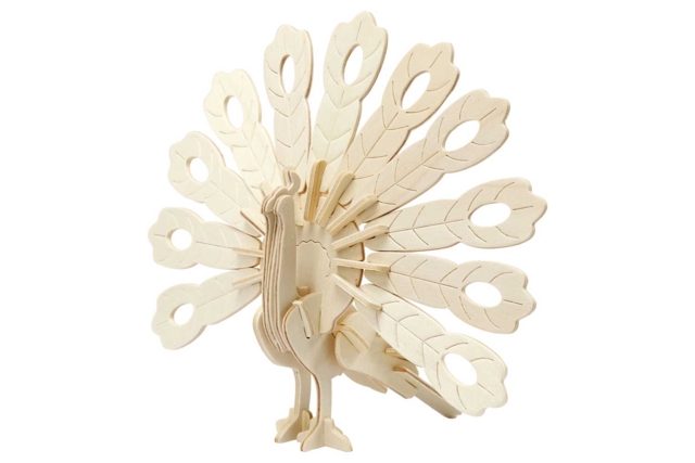 3D Natural Wood Peacock to Assemble - 1 - Wood Models - 10doigts.com - Maquettes en bois - 10doigts.fr