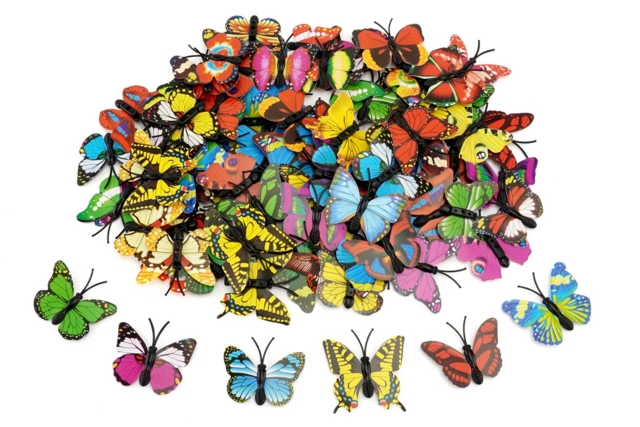 3D Plastic Butterflies - 100 pcs - 1 - Stick-on Decorations - 10doigts.com - Décorations à coller - 10doigts.fr