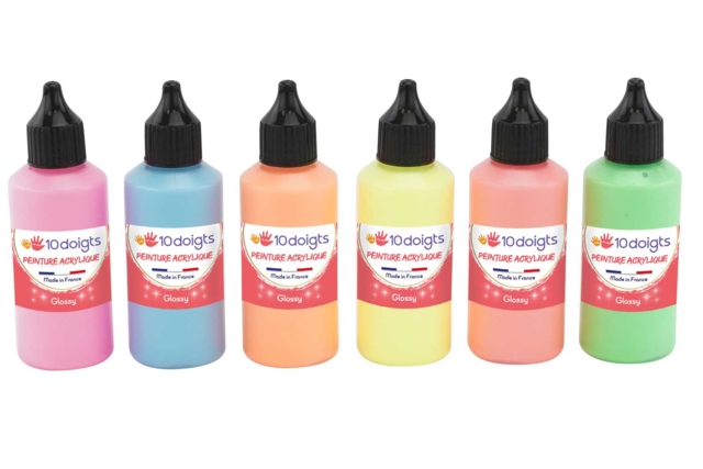 Fluorescent Acrylic Paint, 60 ml - 6 Colors - 1 - 10doigts Acrylic Paint - 10doigts.com - Peinture acrylique 10doigts - 10doigts.fr