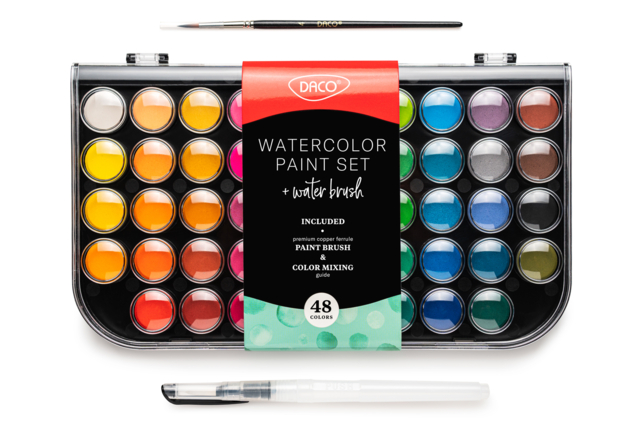 Watercolor Palette + Brushes - 48 Colors - 2 - Watercolor Paint - 10doigts.com - Peinture gouache solide : l'innovation pour peindre sans se tacher - 10doigts.fr