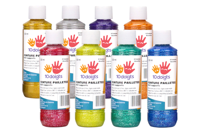 Glitter Gouache 10doigts, 250 ml - 8 colors - 1 - Gouache Paint 10doigts - 10doigts.com - Peinture gouache 10doigts : la qualité professionnelle pour les enfants - 10doigts.fr