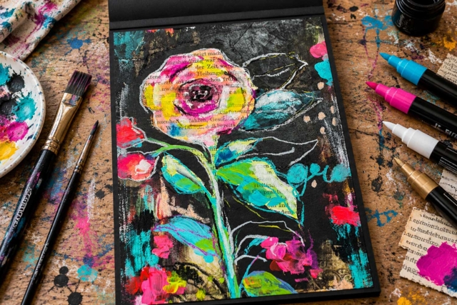 pintura mix media sobre negro - Papier multi-technique (mixed media) - 10doigts.fr