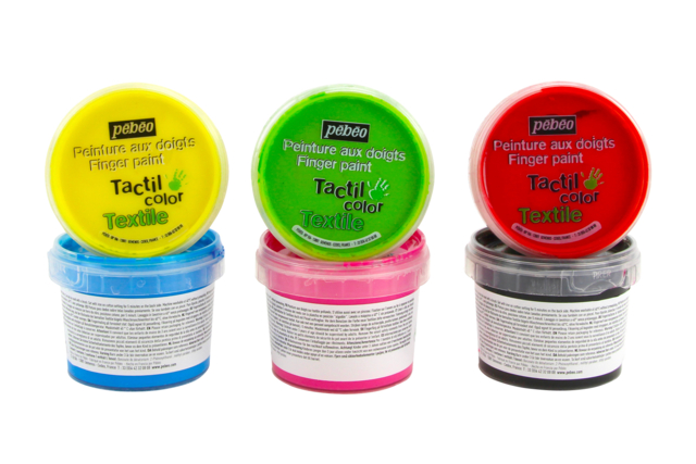 Pébéo Textile Finger Paint, 100 ml - 6 Colors - 1 - Fabric Paint - 10doigts.com - Peinture textile : tout le matériel pour personnaliser tissu et vêtements - 10doigts.fr