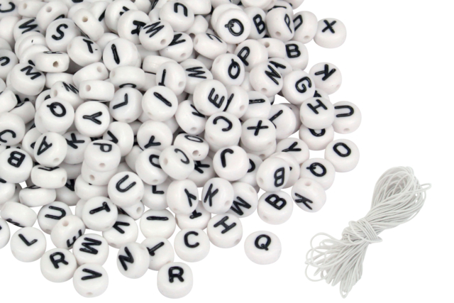Black Alphabet Round Beads - 300 Beads - 2 - Message Jewelry - 10doigts.com - Bijoux messages - 10doigts.fr