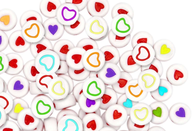 Round Heart Beads - Approximately 300 beads - 2 - Acrylic Beads - 10doigts.com - Perles Acrylique - 10doigts.fr