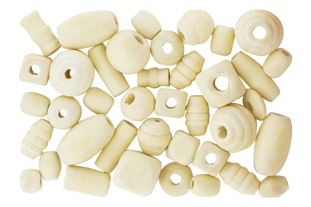 Assorted Shape Natural Wood Beads - 70 Beads - 1 - Wood Beads - 10doigts.com - Perles en bois - 10doigts.fr