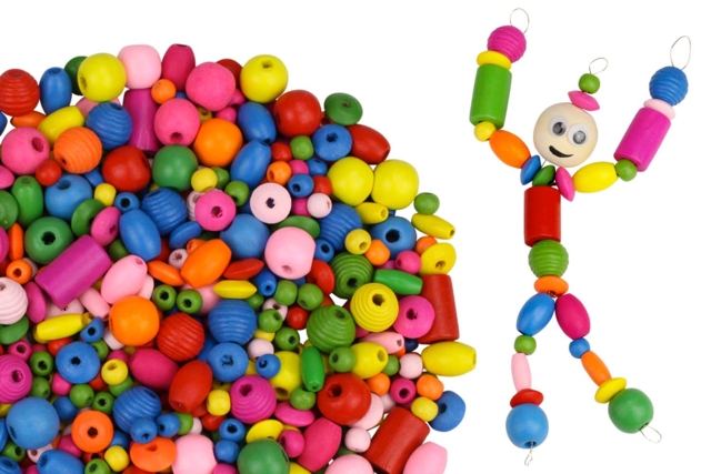 Wooden beads, assorted colors and sizes - 180 beads - 1 - Wood Beads - 10doigts.com - Perles en bois - 10doigts.fr