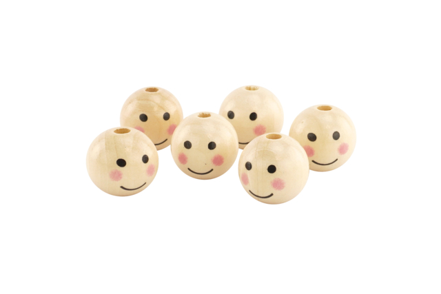 Abalorios de madera caras Ø 2.5 cm - agujero 5 mm - 6 unidades - Perles en bois - 10doigts.fr