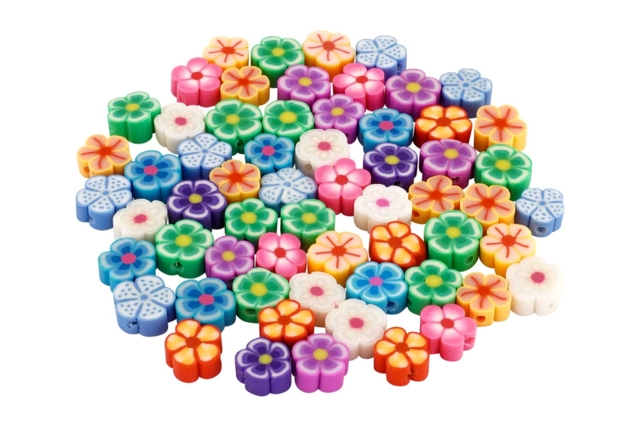 Abalorios fantásticos, pasta de polímero, flores, 1 x 0,4 cm x 60 pcs - Perles Pâte polymère - 10doigts.fr