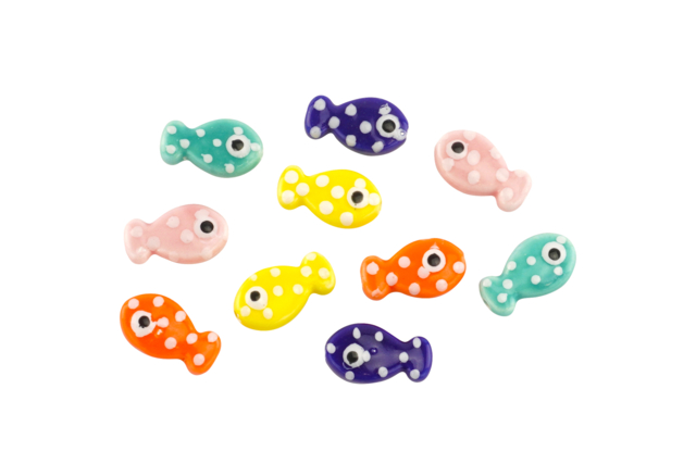 Perlas de peces de cerámica - 10 unidades - Bijoux de plage à faire soi-même : bracelets, colliers d'été - 10doigts.fr