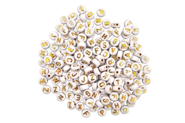 Gold Alphabet Round Beads - 300 Beads - 1 - Alphabet Beads - 10doigts.com - Perles Alphabet - 10doigts.fr