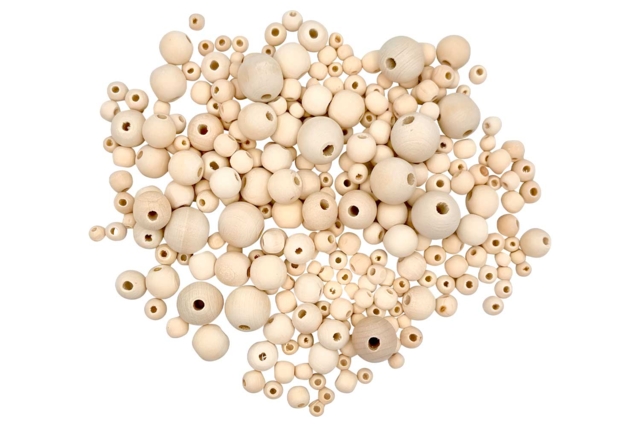 Abalorios redondos de madera, 0,8 a 2,3 cm x 385 pcs - Perles en bois - 10doigts.fr