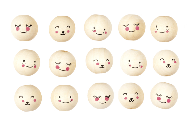 Wooden Beads Faces Ø 1.5 cm - 15 Pieces - 1 - Wood Beads - 10doigts.com - Perles en bois - 10doigts.fr