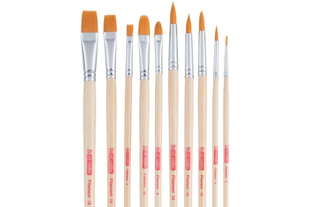 Pinceles planos, mango largo - 10 piezas - Pinceaux et brosses pour peinture acrylique - 10doigts.fr