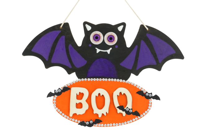 Wooden Bat Door Sign - 2 - Halloween Decoration Stands - 10doigts.com - Supports d'Halloween à décorer - 10doigts.fr