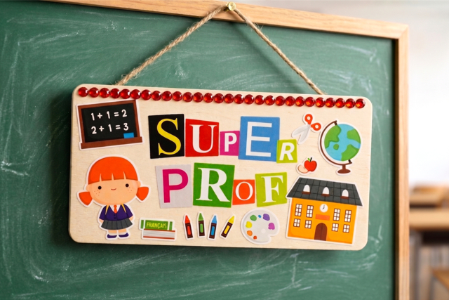SUPER PROF Door Plate - Plaque de porte en bois à décorer - 10doigts.fr