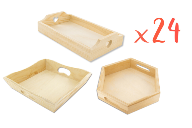 Mini Wooden Trays - 24 Pieces - 0 - Wooden Trays - 10doigts.com - Plateaux en bois à décorer - 10doigts.fr