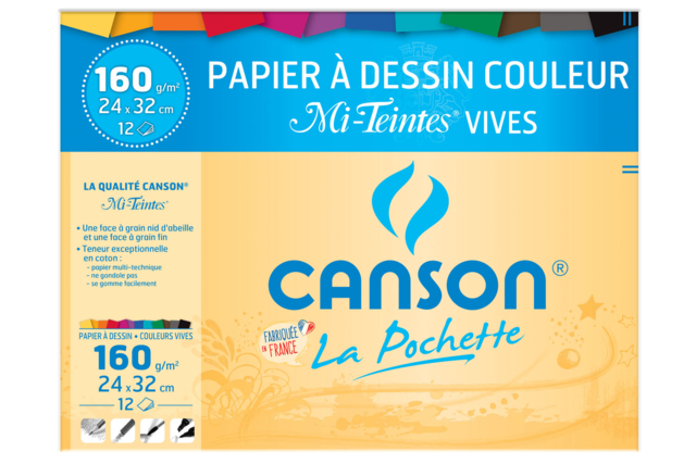 Carpeta Canson Mi-Teintes - 12 Colores Vivos surtidos - Papiers colorés - 10doigts.fr