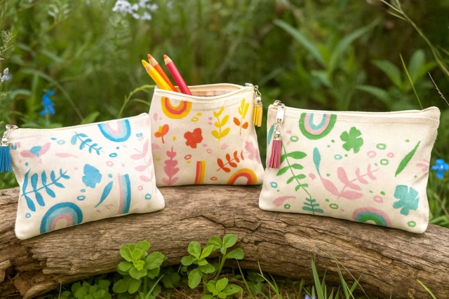 Cotton Pouch, Zip Closure - 19 x 13.5 cm - 2 - Cotton, Linen - Textiles - 10doigts.com - Coton, lin - Textiles - 10doigts.fr