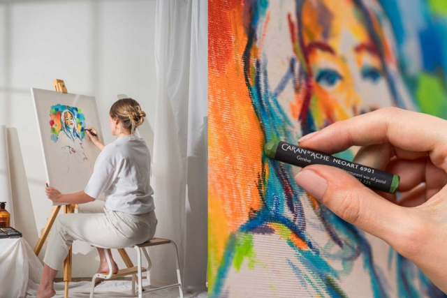retratos con lápices de colores Caran d'Ache - Pastels Beaux Arts - 10doigts.fr
