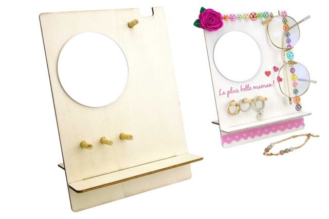 Wooden Jewelry Holder with Mirror - 4 - Jewelry Boxes and Holders - 10doigts.com - Boîtes et supports à bijoux : l'écrin de vos créations - 10doigts.fr