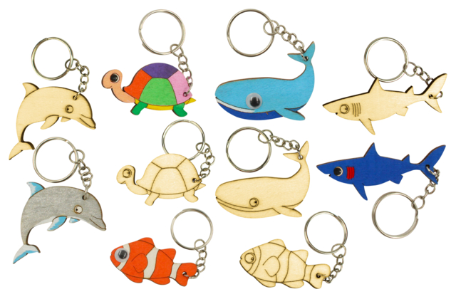 Wood Keychains "Sea Animals" - 5 Pieces - 1 - Keychains - 10doigts.com - Porte-clés - 10doigts.fr