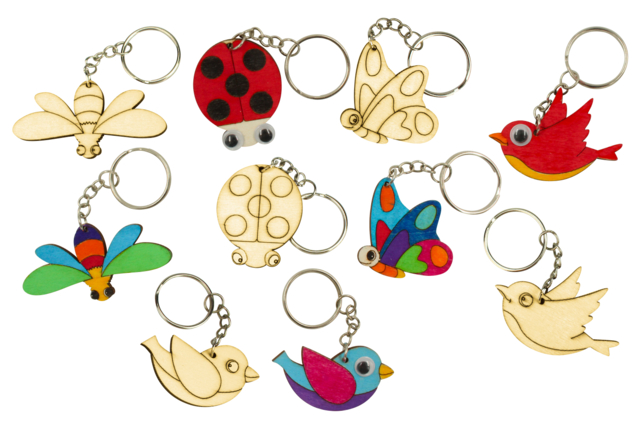 Wooden Keychains "Spring" - 5 Pieces - 1 - Keychains - 10doigts.com - Porte-clés - 10doigts.fr