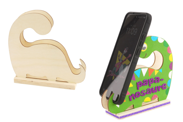 Wooden Dinosaur Smartphone Holder - 6 - Wooden Office Items - 10doigts.com - Objets en bois à décorer pour le bureau - 10doigts.fr
