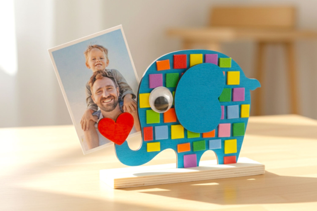 Porta-fotos Elefante de madera Elmer - Cadres photo en bois à décorer - 10doigts.fr