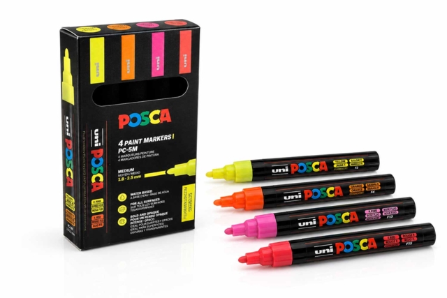 Posca fluorescente PC5M - 4 colores - Marqueurs POSCA : la référence mondiale de la peinture nomade - 10doigts.fr