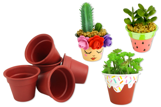 Plastic Pots - 6 Pieces - 13 - Opaque Plastic - 10doigts.com - Plastique Opaque - 10doigts.fr