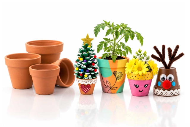 decorated terracotta pots - Supports en céramique à décorer - 10doigts.fr