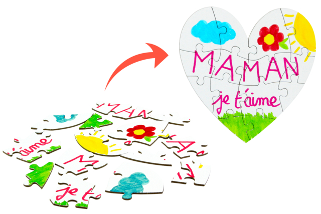 White Cardboard Heart Puzzles + Envelopes - 6 Cards - 2 - Coloring Puzzles - 10doigts.com - Puzzles à colorier - 10doigts.fr